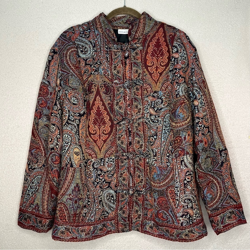 White Stag Vintage Tapestry Patchwork Jacket Women’s L Red/Orange Carpet Blazer